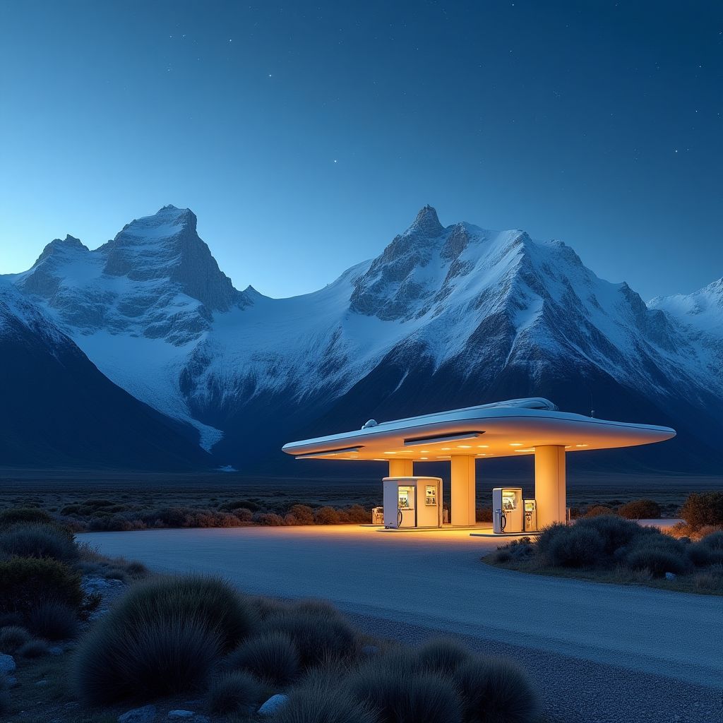 Estación de servicio en la Patagonia